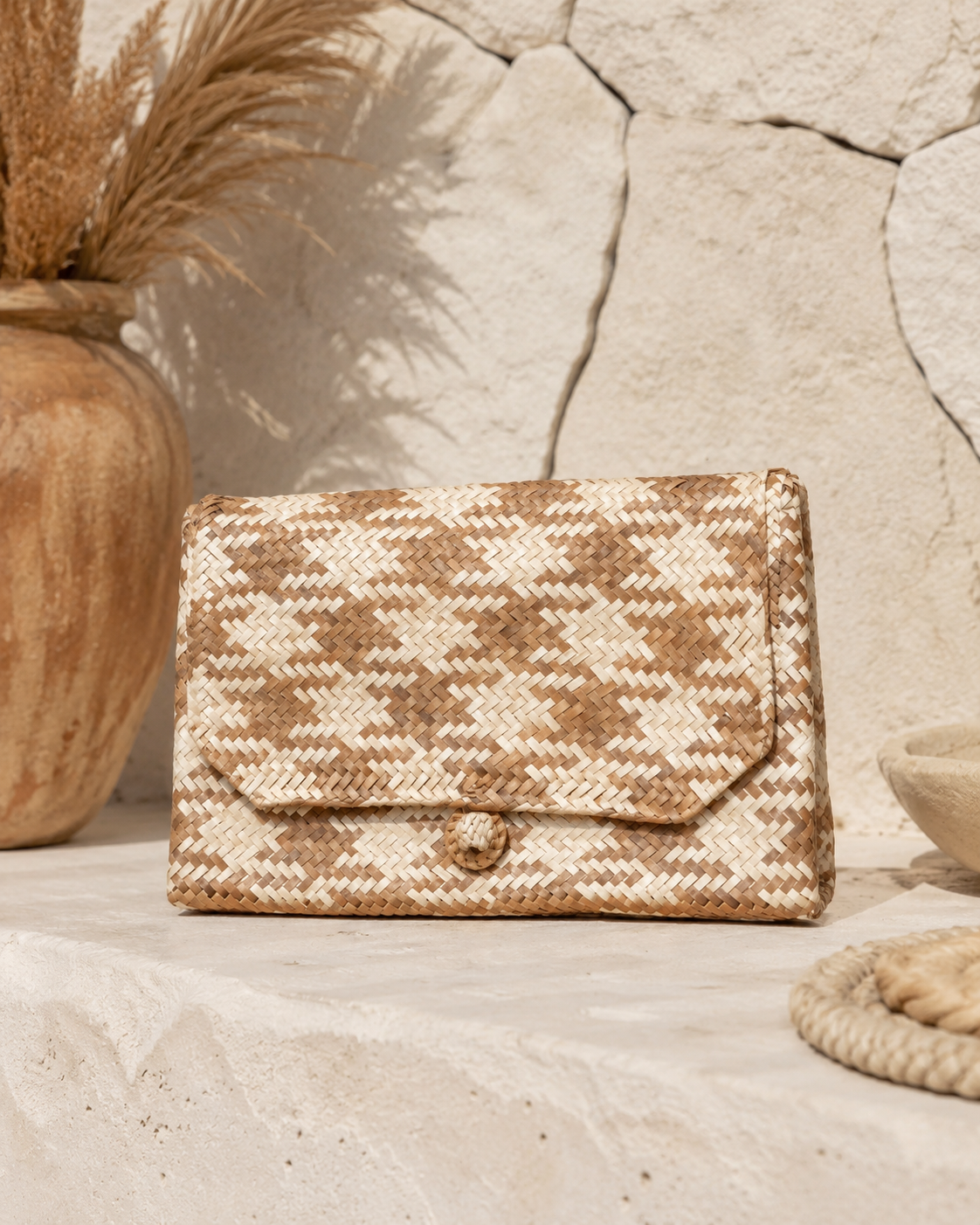 Plaid Rattan Clutch