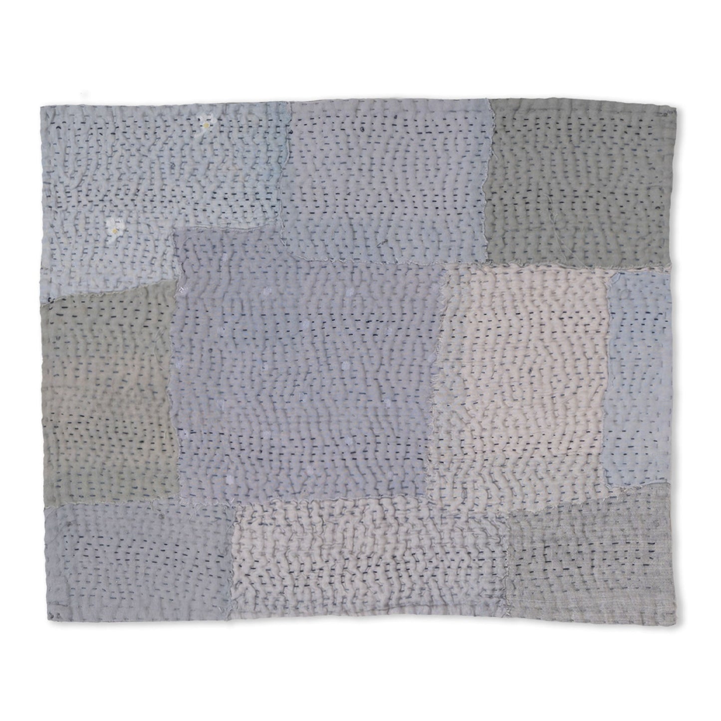S/2 Mosaic Fray Patch vintage Kantha Placemat - Hydrangea