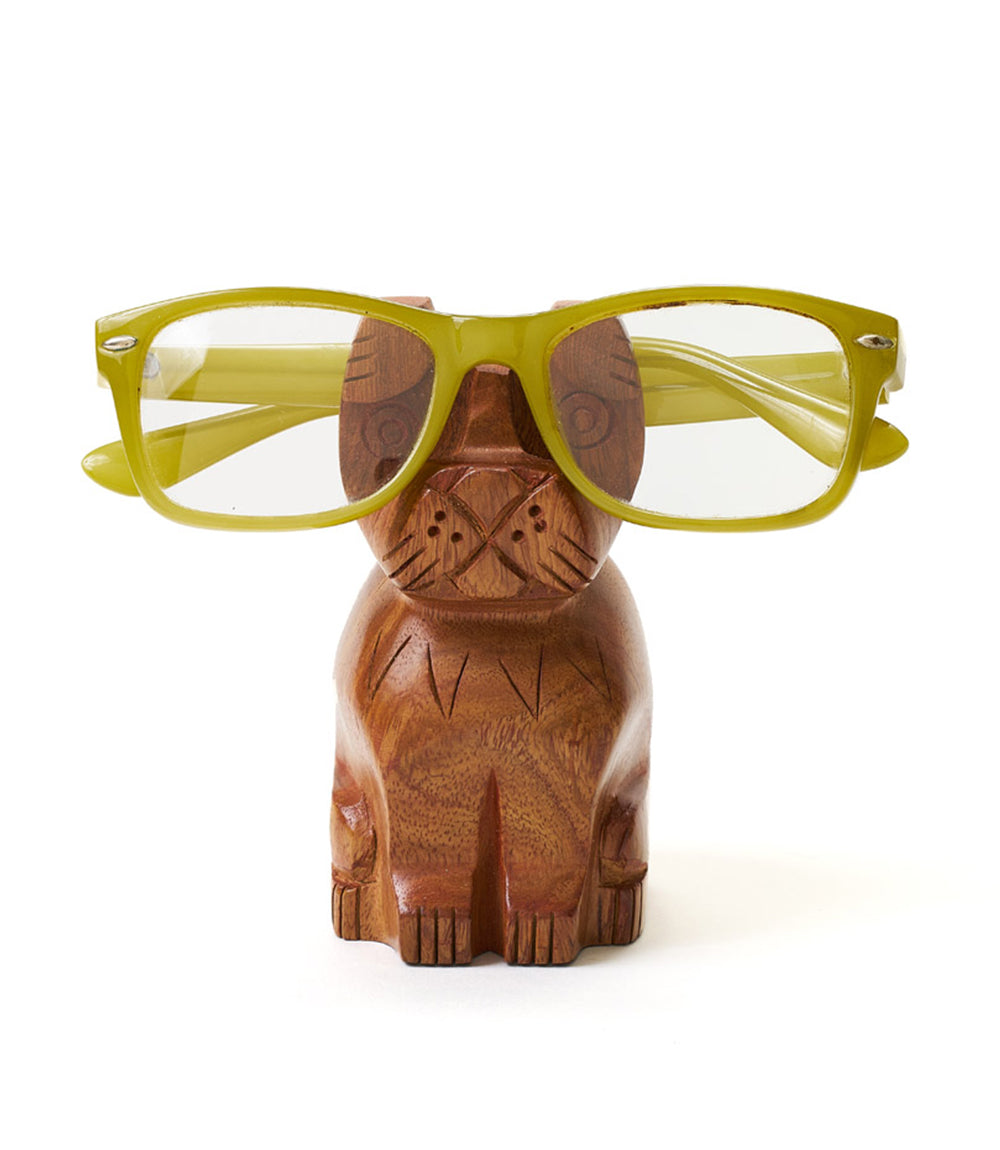 Dog Eyeglass Holder Stand - Hand Carved Wood - Osadia Concept Store