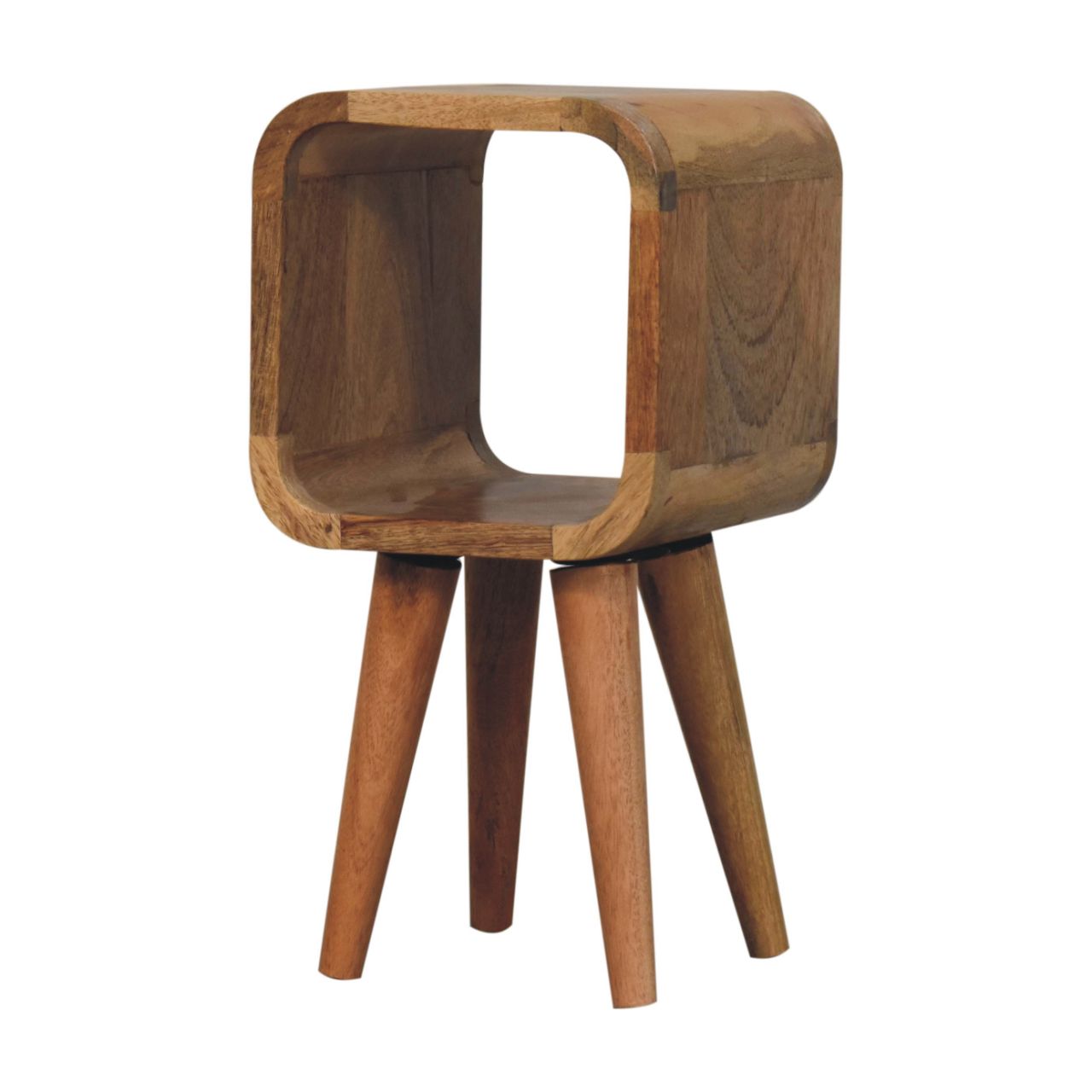 Solid Wood Extra Mini Minimalist Open Curved Oak-ish Bedside Table