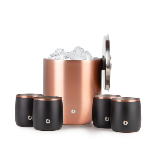 Stainless Steel Ice Bucket with Rocks Glass Set, Gold and Black