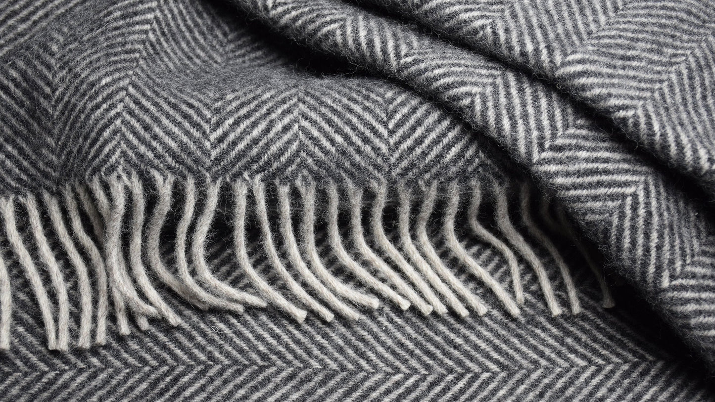 Highland Tweeds Herringbone  Pure New Wool Throw ~ Charcoal ~