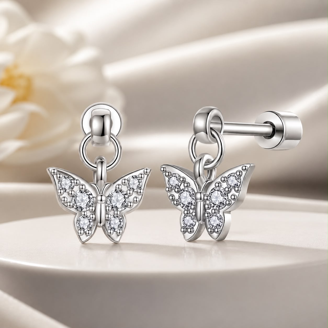 925 Sterling Silver White Gold Plated Earrings with CZ