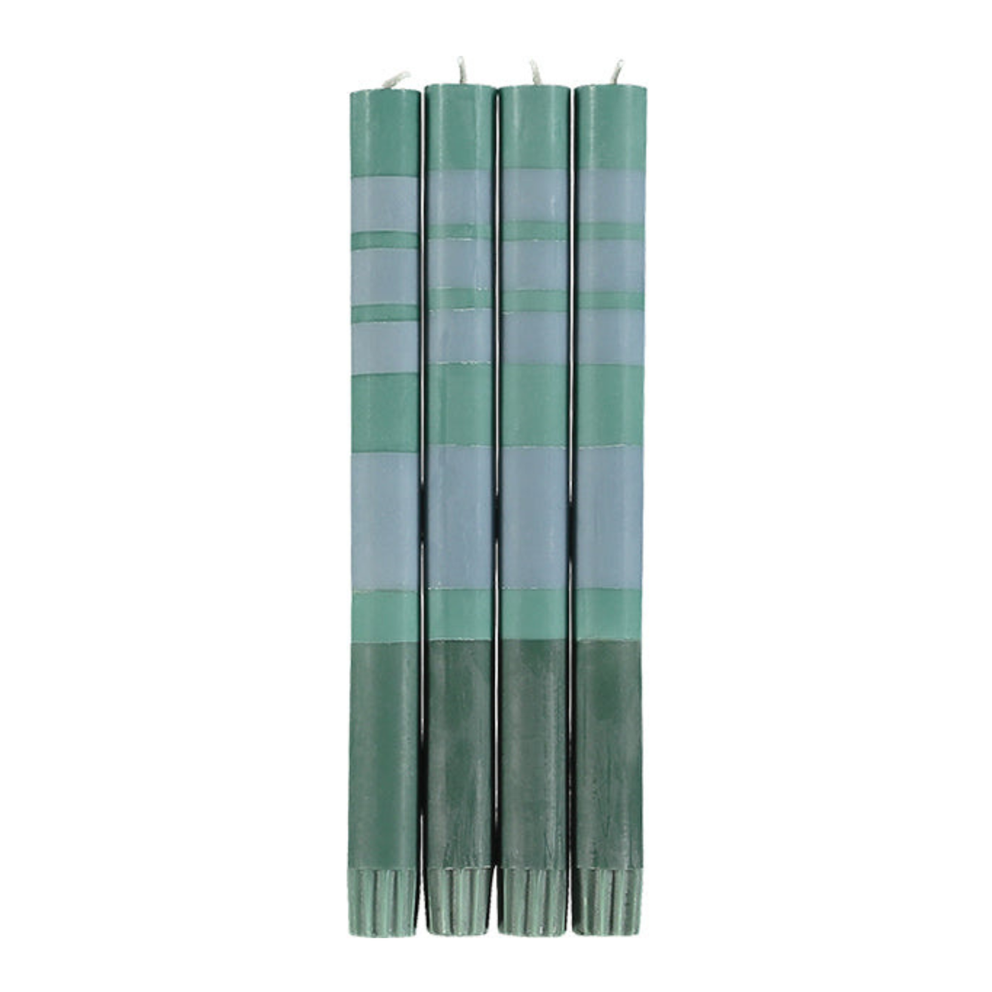 S/4 Striped Beryl Green, Bokhara & Moonstone Dinner Candles