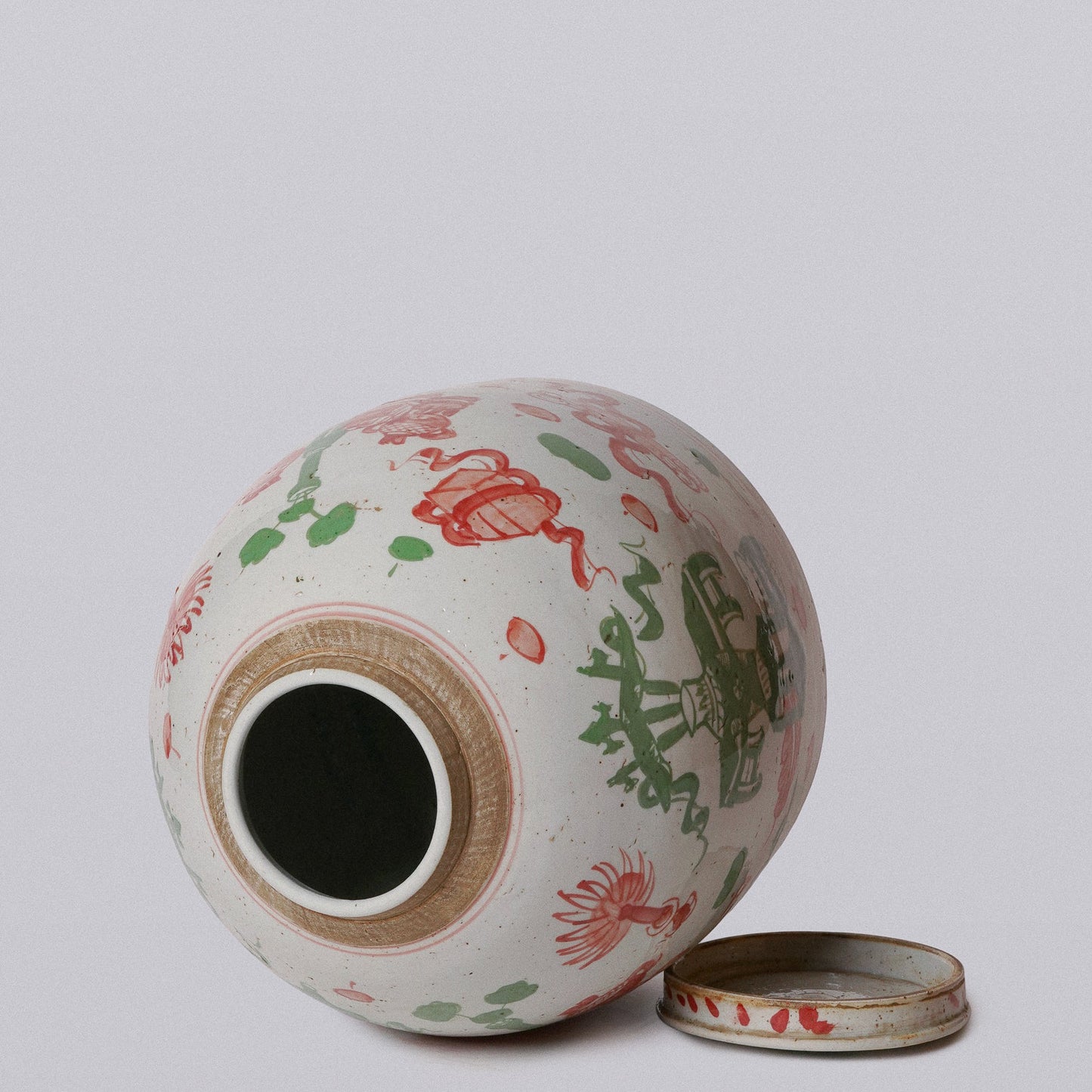 Pink and Green Rustic Porcelain Ancient Treasures Large Jar