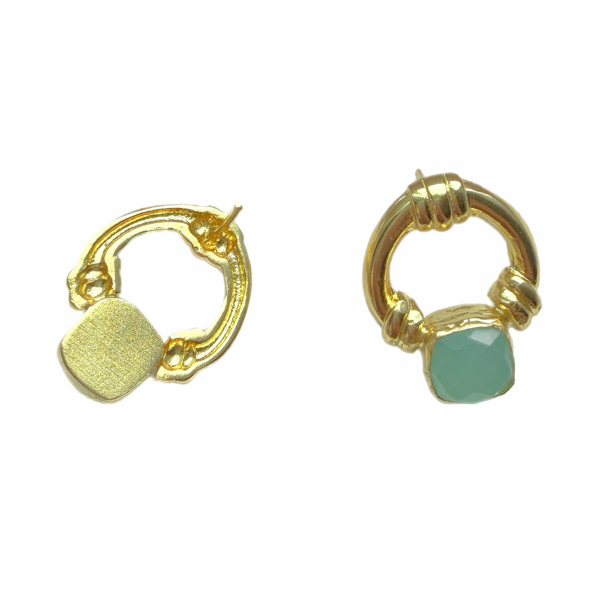 Ada Gold and Aqua Chalcedony Studs