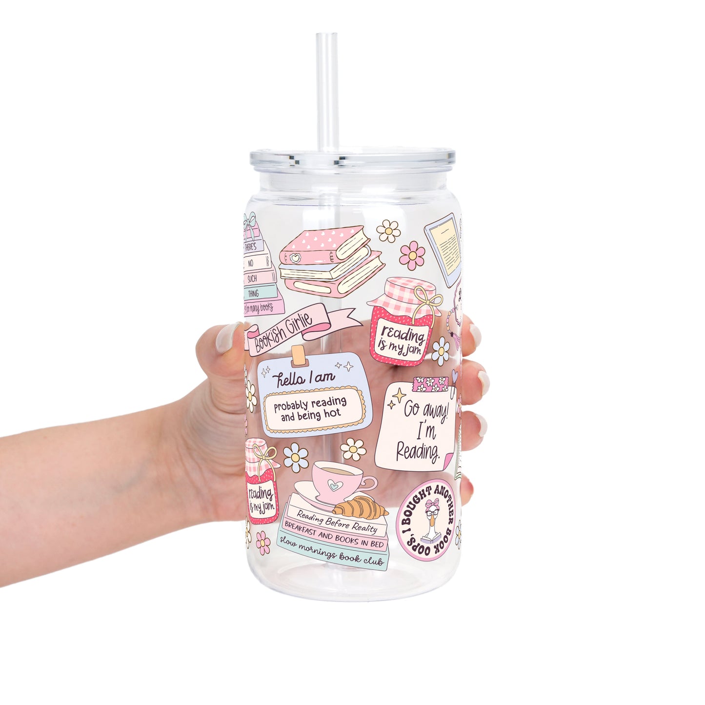 Bookish Girly Cup With Lid & Straw