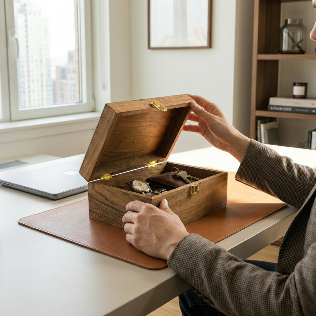 Acacia Wood Classic Keepsake Box with Latch, Natural