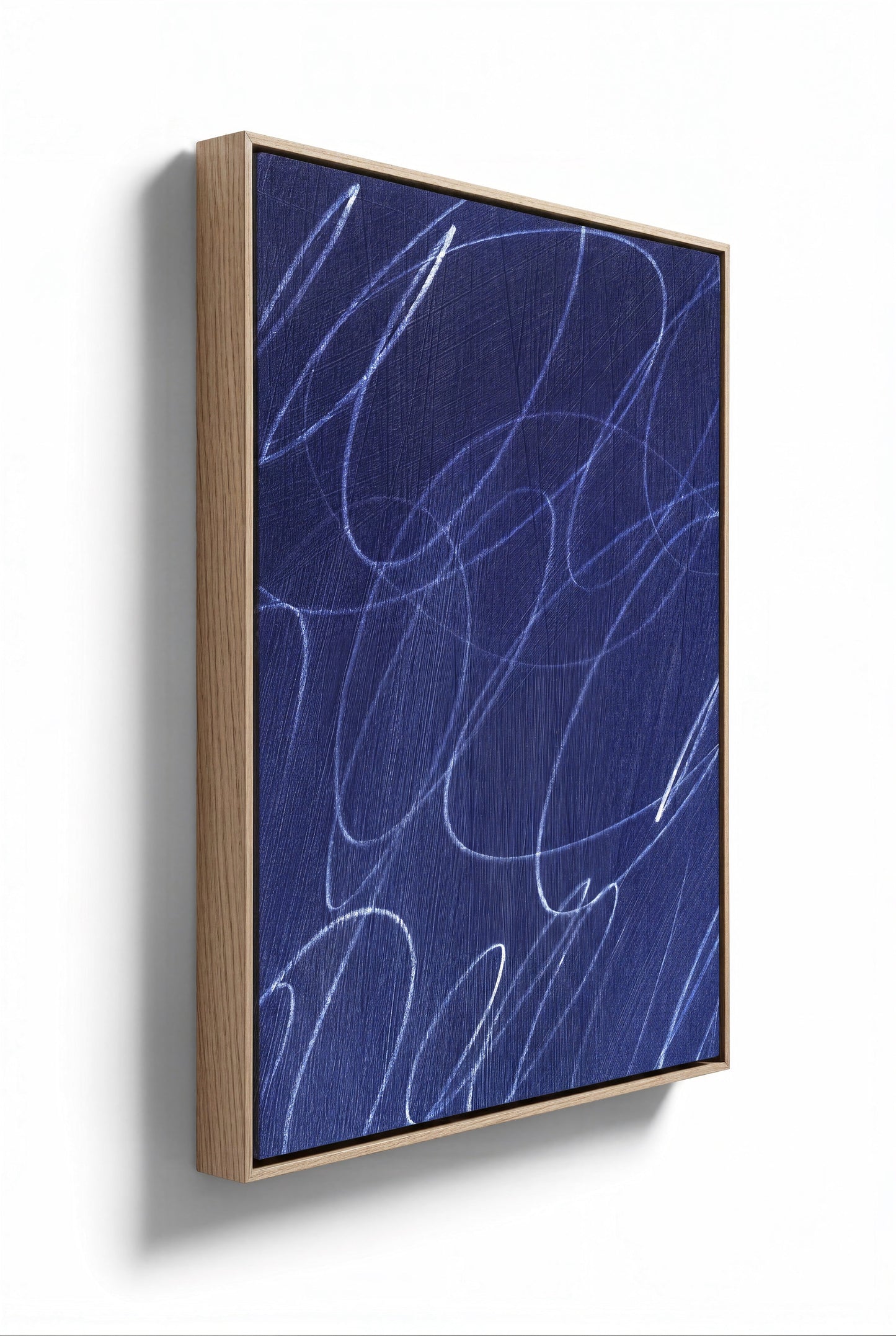 Gestural Marks in Deep Ocean Framed Wall Art