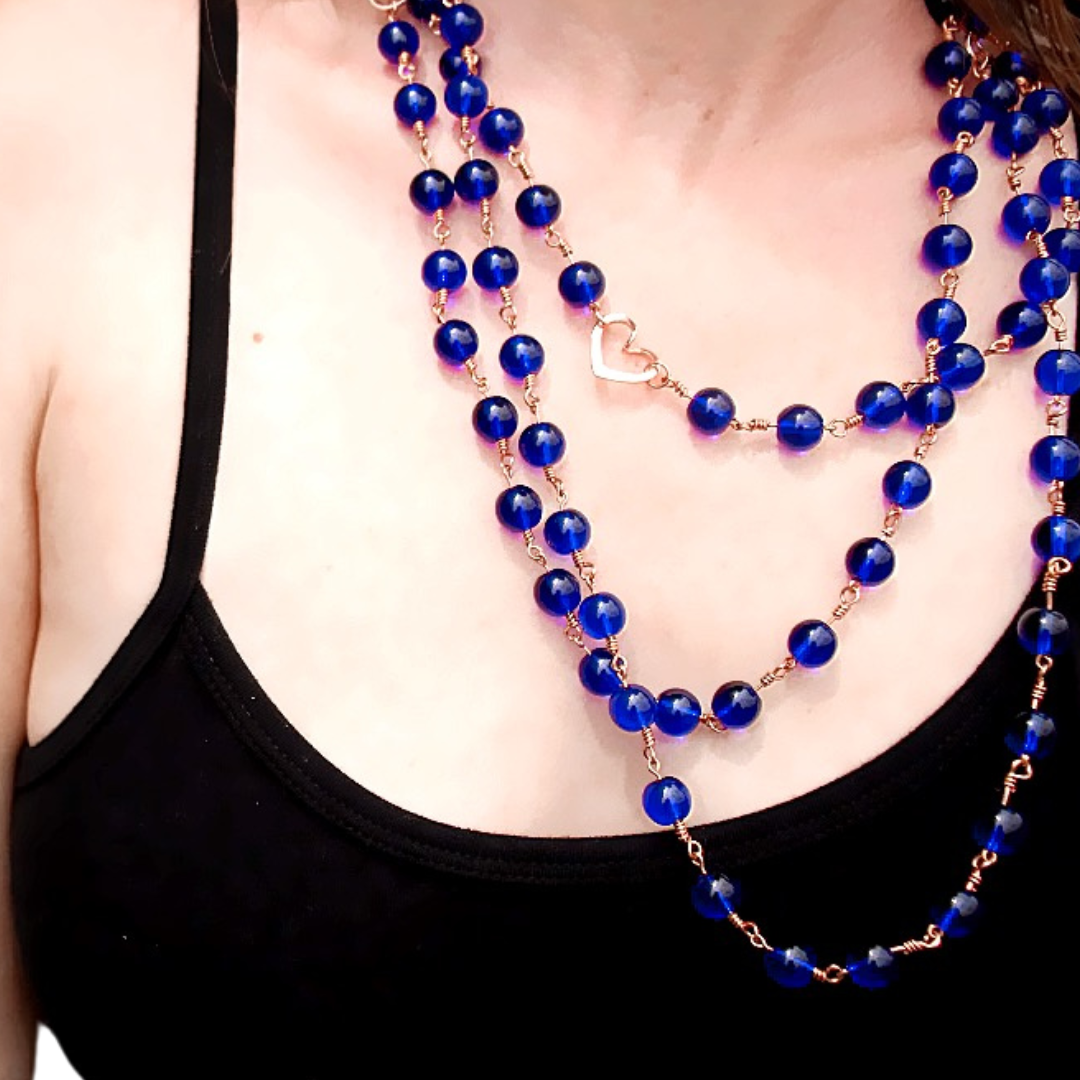 Azule Blue Glass Bead Triple Layer Necklace | Magnetic Clasp