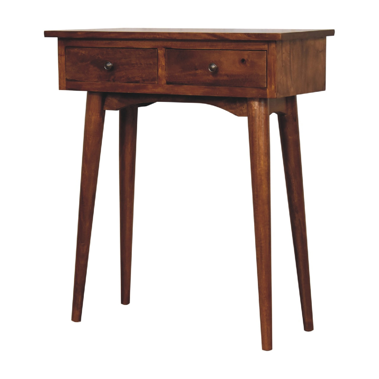 Solid mango wood Mini Chestnut Hallway Console 2 Drawers, Brown