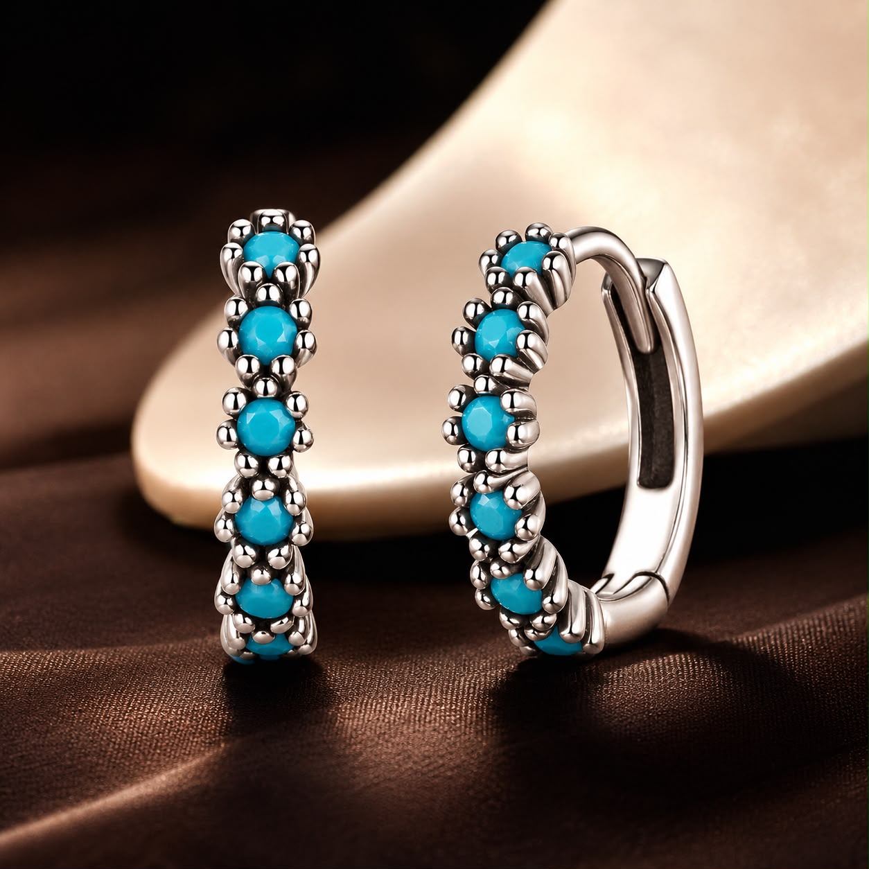 925 Sterling Silver Turquoise Earrings for Women 1.4x0.5cm