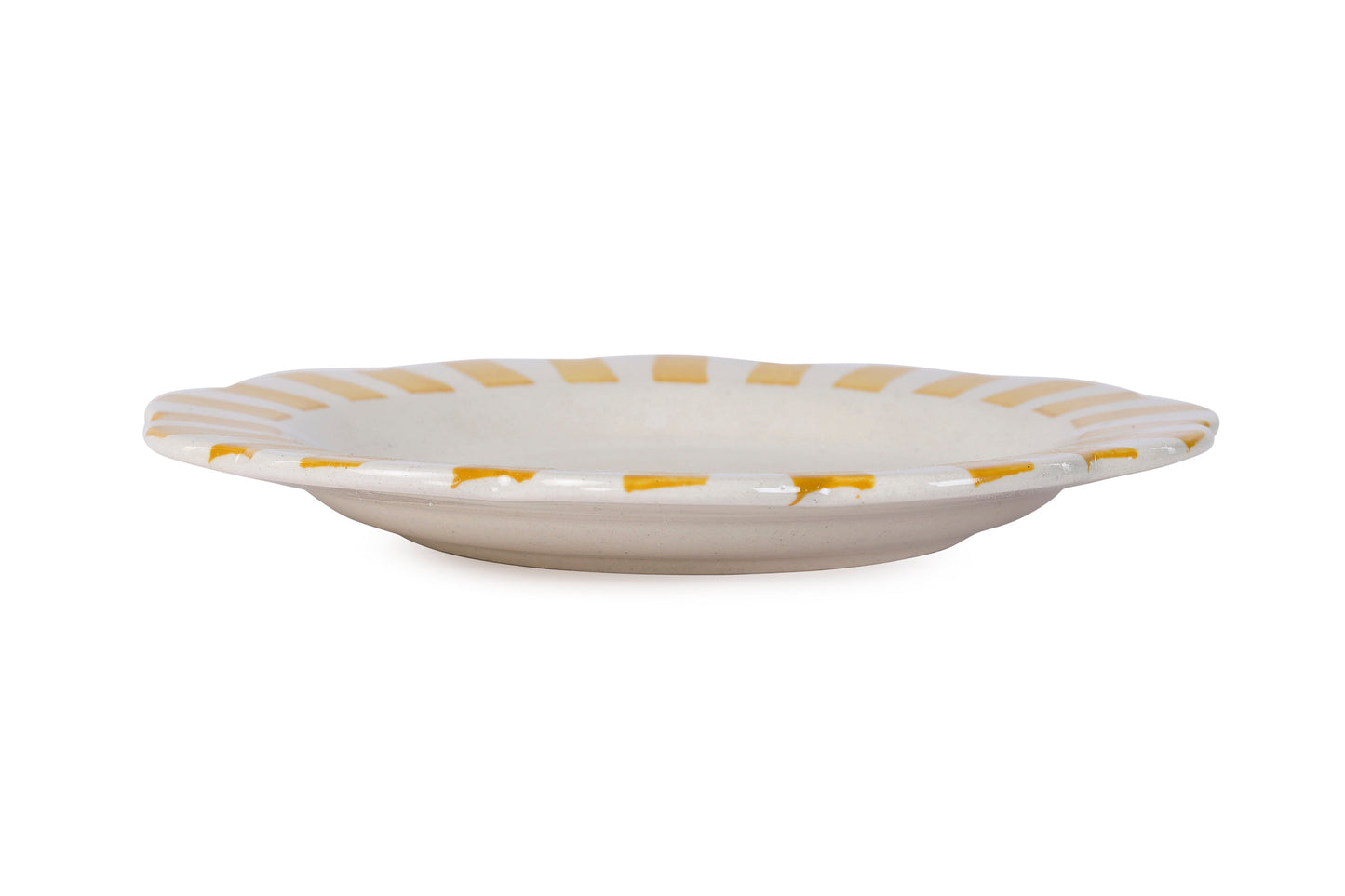 Ceramic Stripe Dinner Plate, Yellow - 10 x 10 x 1.25 Inches ( Set of 2 )