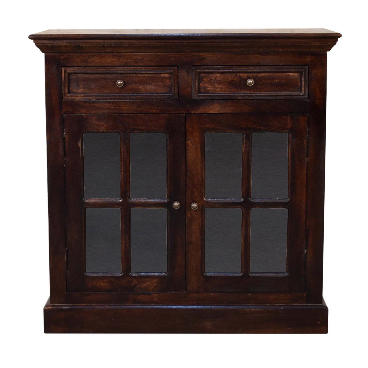 Solid Wood Light Walnut Cabinet with Glazed Doors