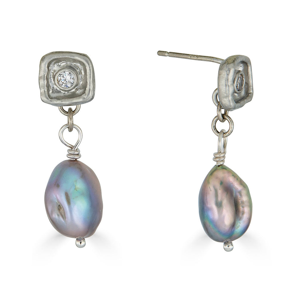 Gray Keshi Pearl Drop Earrings