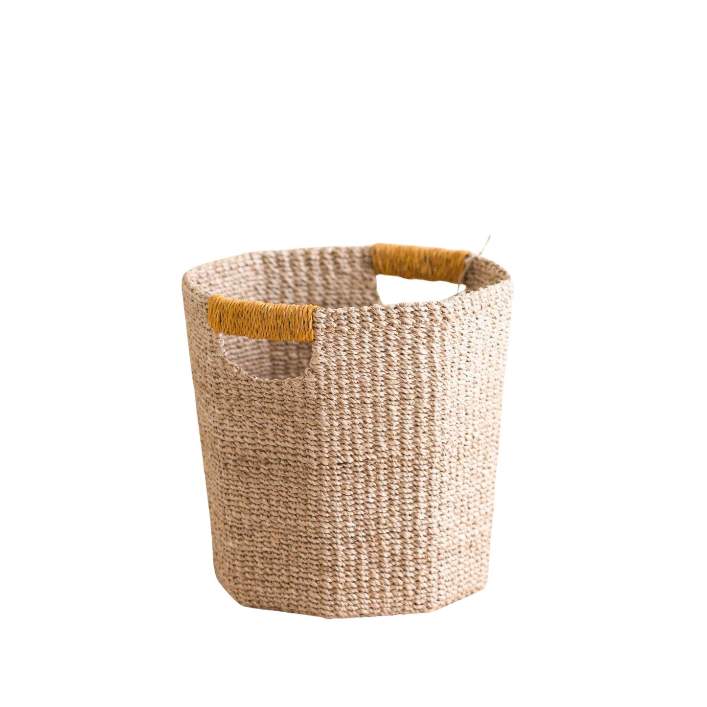 Natural Octagon Basket with Mustard Handle