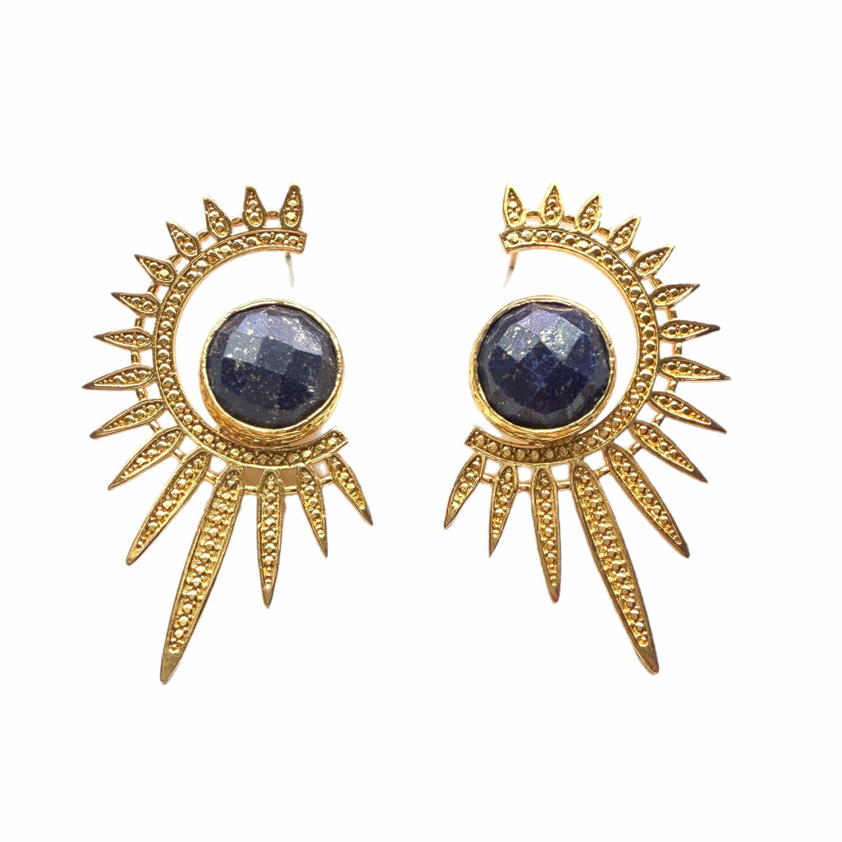Sabira Lapis Crescent Sunburst Earrings