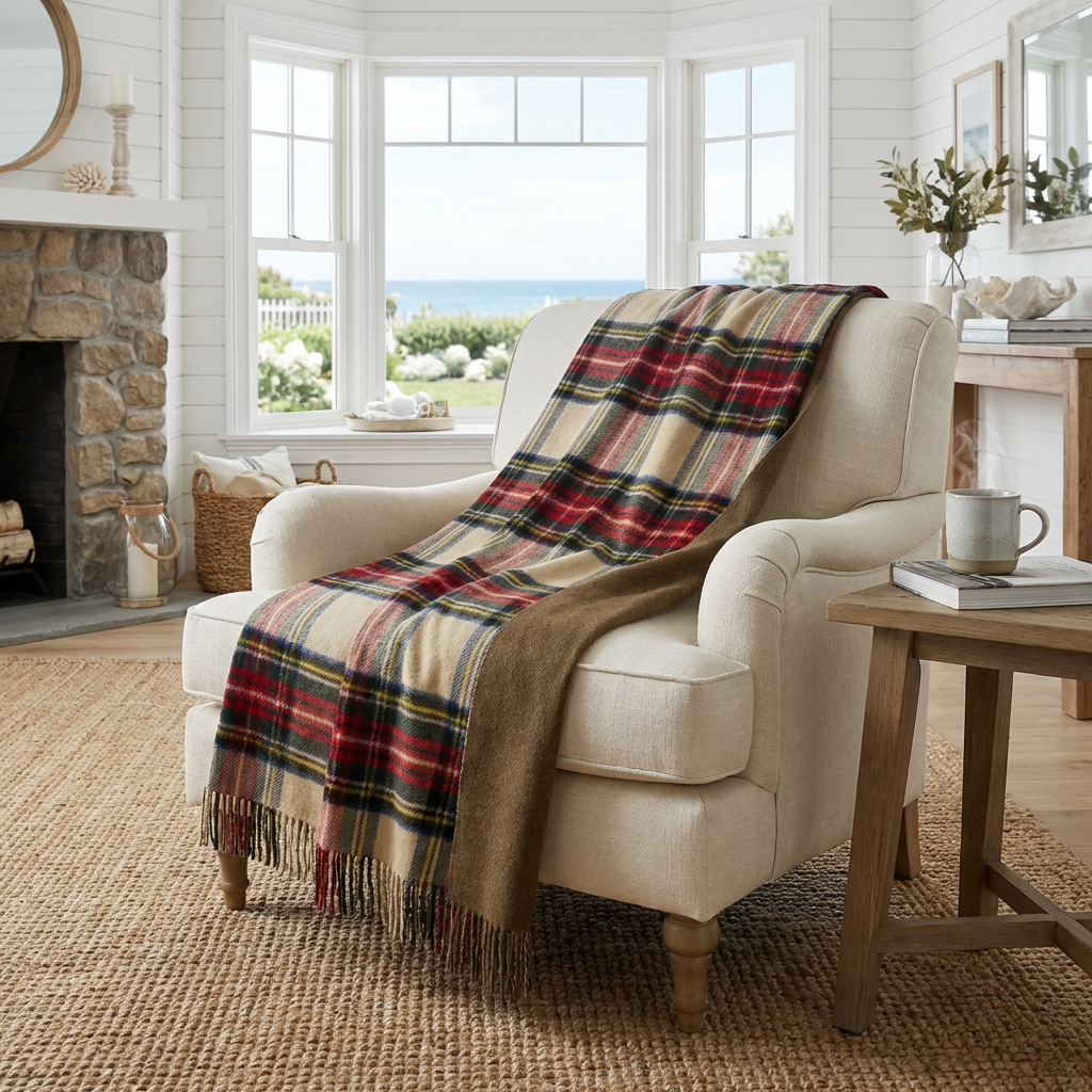 Prince of Scots Double Merino Wool Reversible Throw – Antiqued Dress Stewart Tartan – 70×55 - Osadia Concept Store
