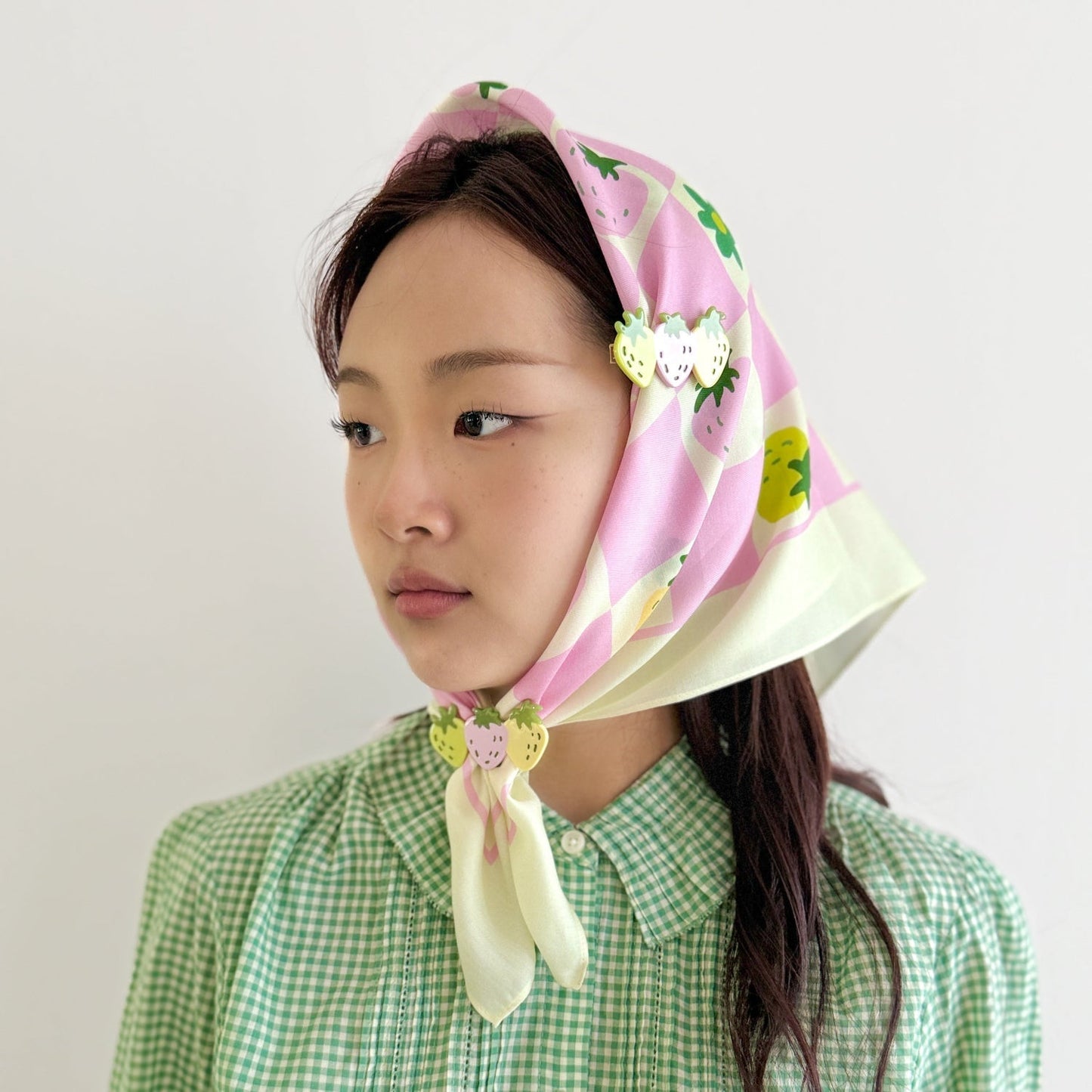 Strawberry Checkers Cotton Silk Bandana