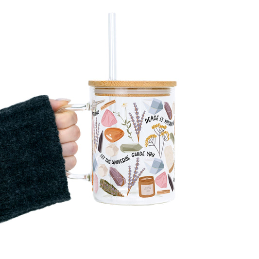 Daily Intentions Clear Glass Mug with Lid & Straw