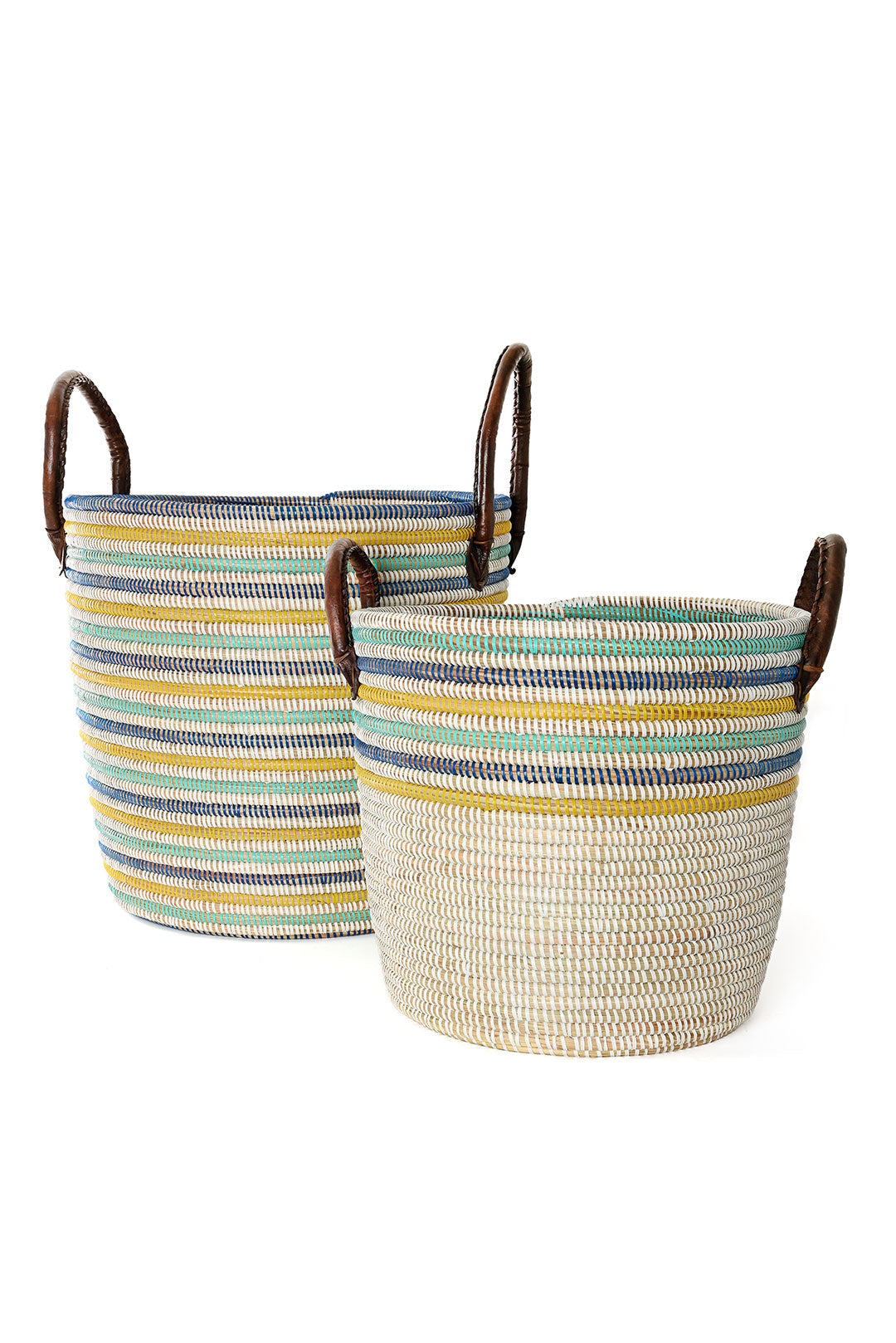 S/2 Malika Beach Nesting Baskets with Leather Handles