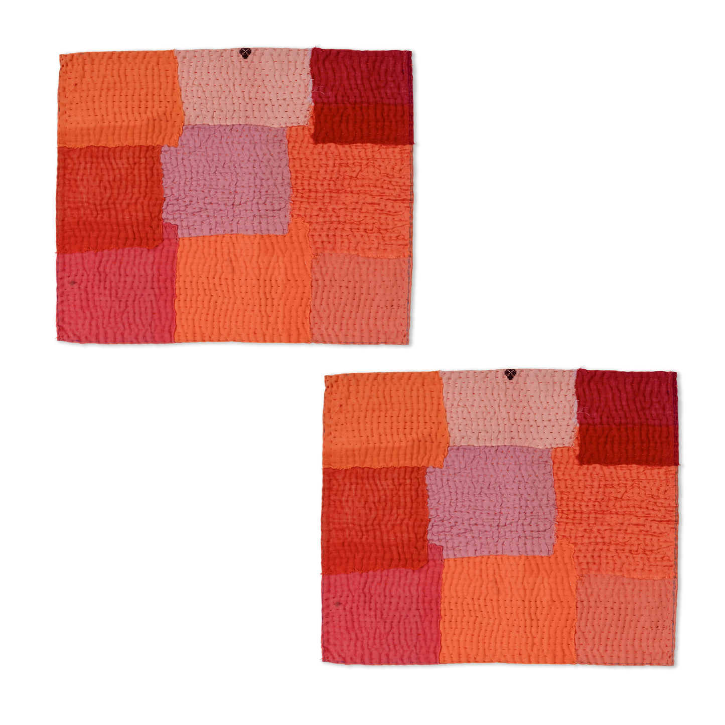 S/2 Mosaic Fray Patch  Vintage Kantha Placemat - Carrots
