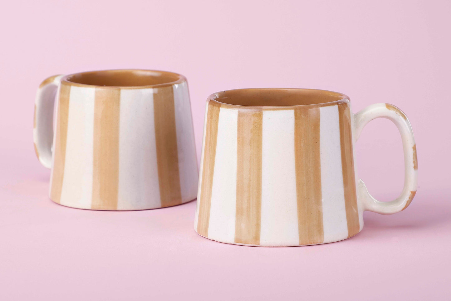 Ceramic Brown Stripe  Coffee cup - 3.5 x 2.5 Inches ( Set of 2 )