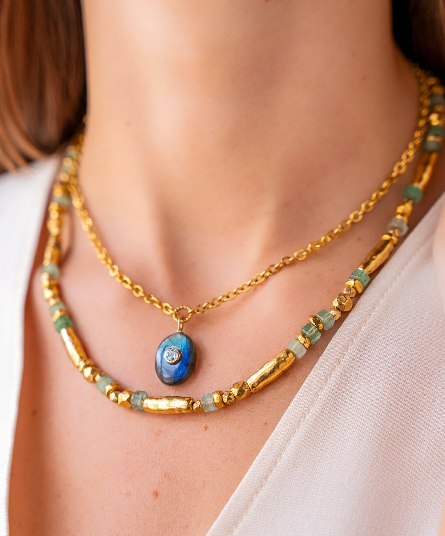 Labradorite and Blue Topaz Inlay Necklace