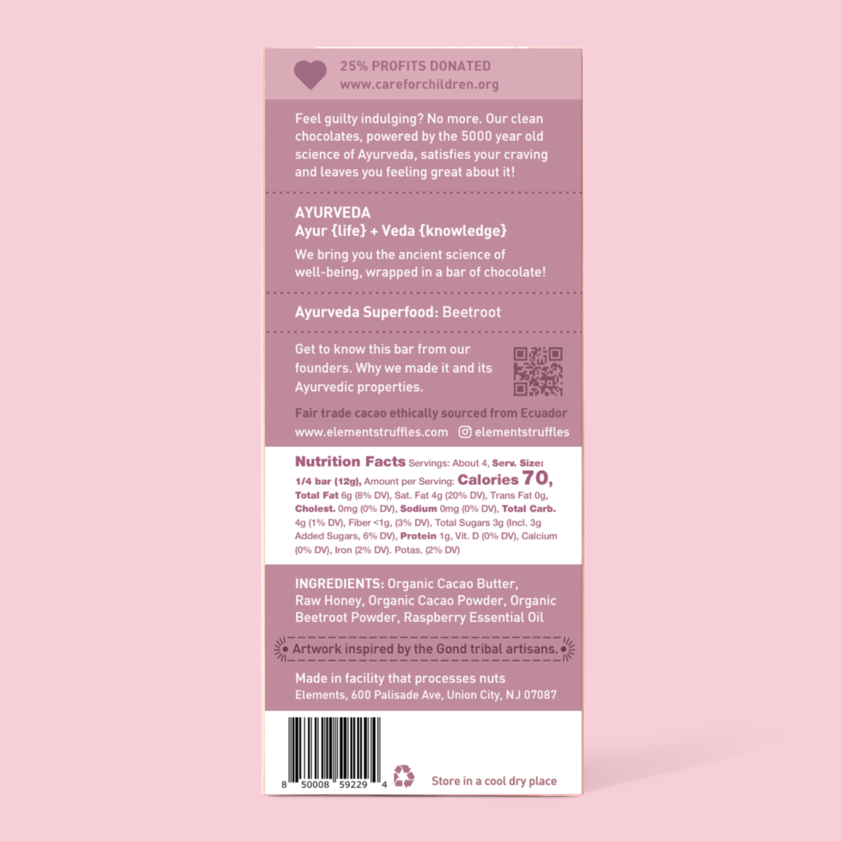 Raspberry Dark Chocolate Bar | Vegan Organic