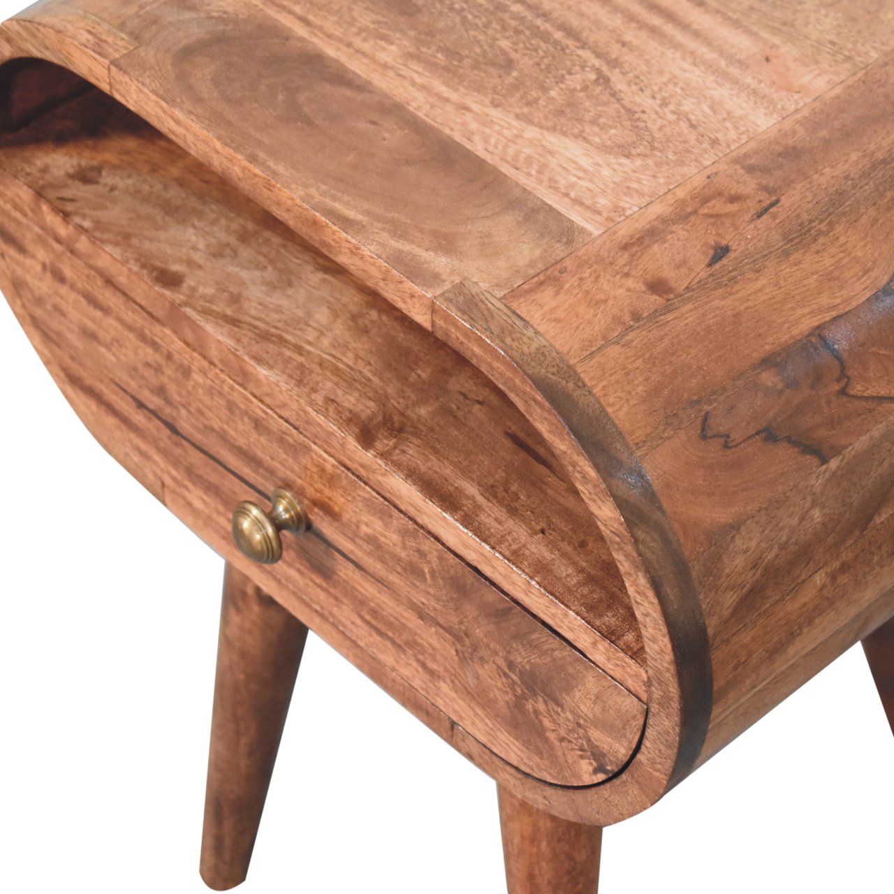 Solid Wood Honey Caramel Circular Bedside Table