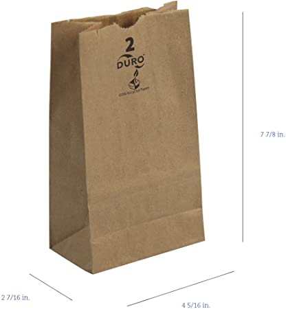 Duro 2 lb Kraft Grocery Bag 30# Recycled Paper (QTY 500), SKU 18402