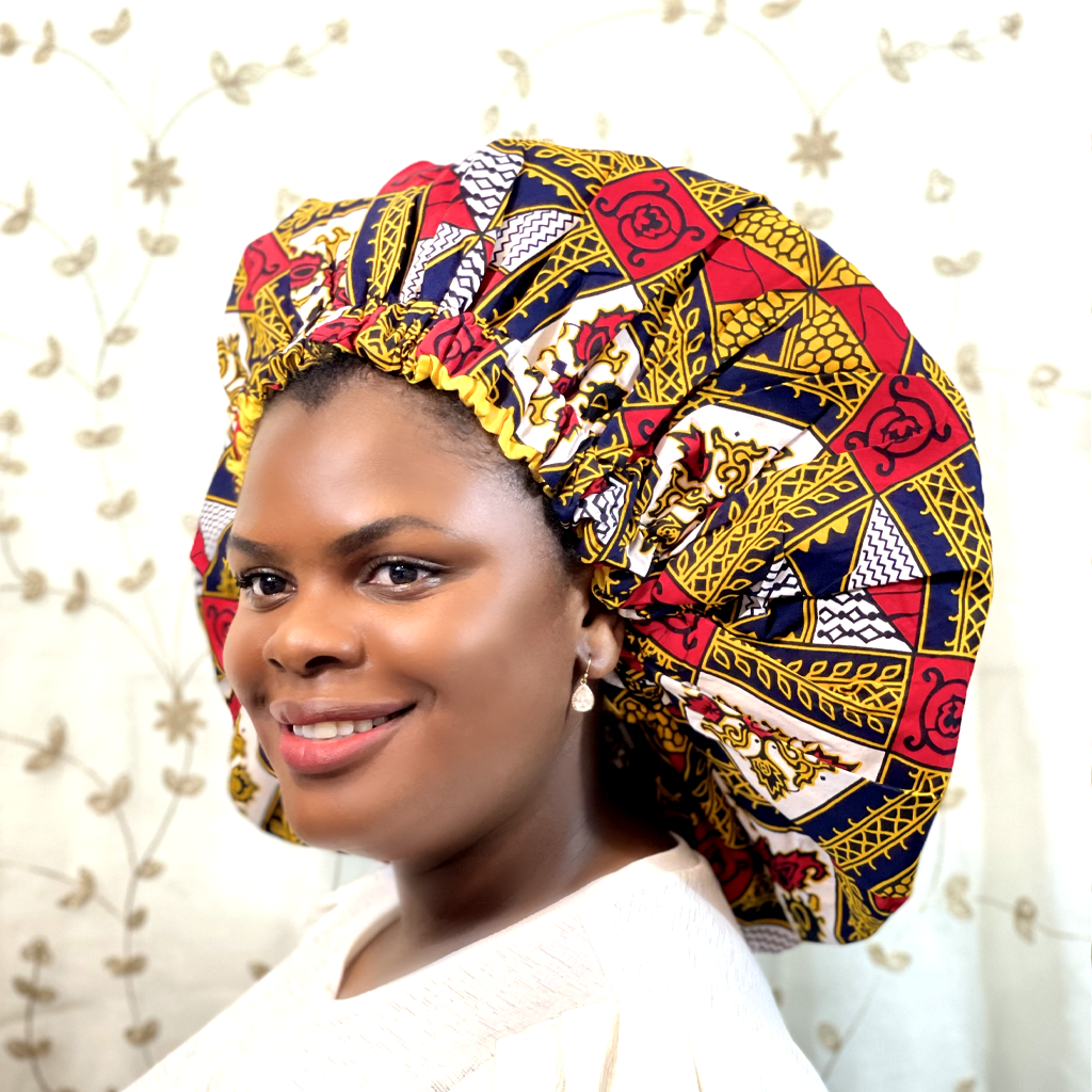 2XL Kente Silk Lined African Print Bonnet