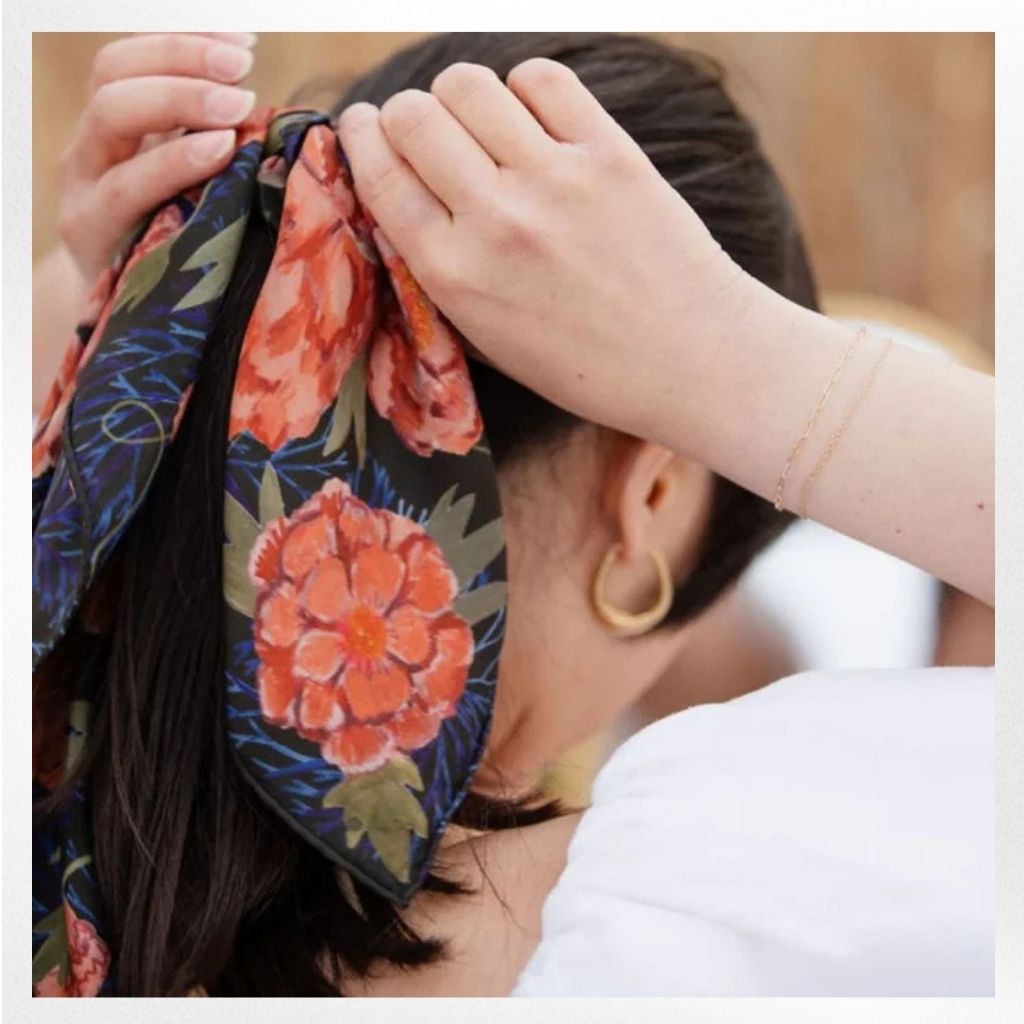 100% Silk Scarf: Guadalupe - Dark Floral Pattern