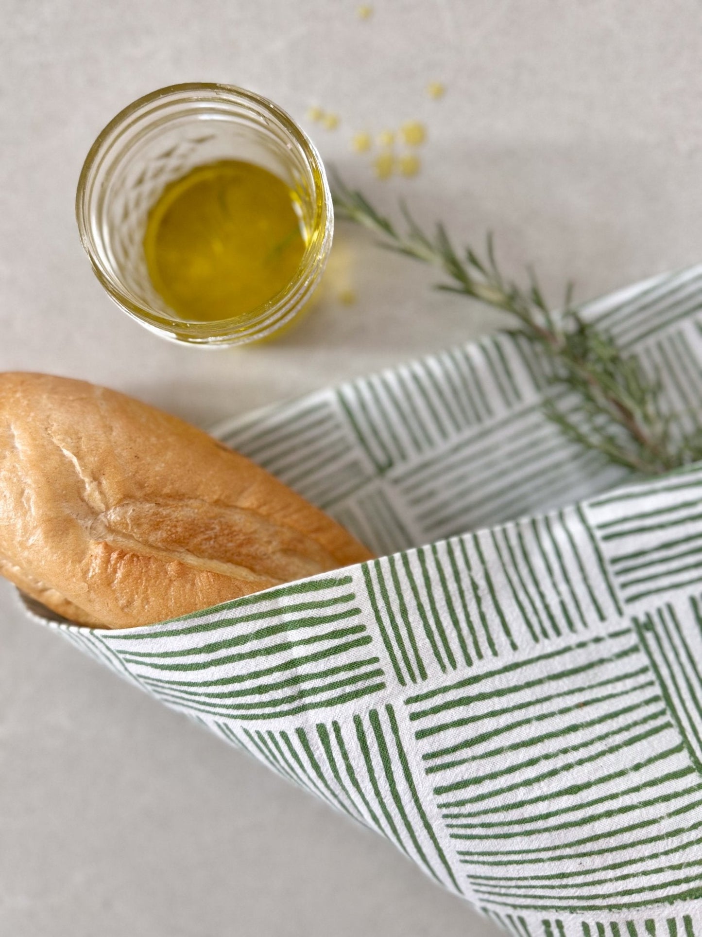 S/2 Tea Towel Set - Lotus & Stripe, Sage