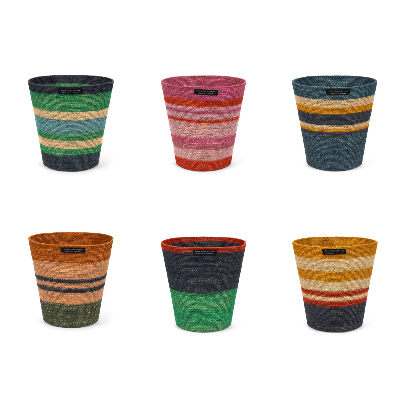 Striped Seagrass Waste Paper Baskets - Mixed Set of 6