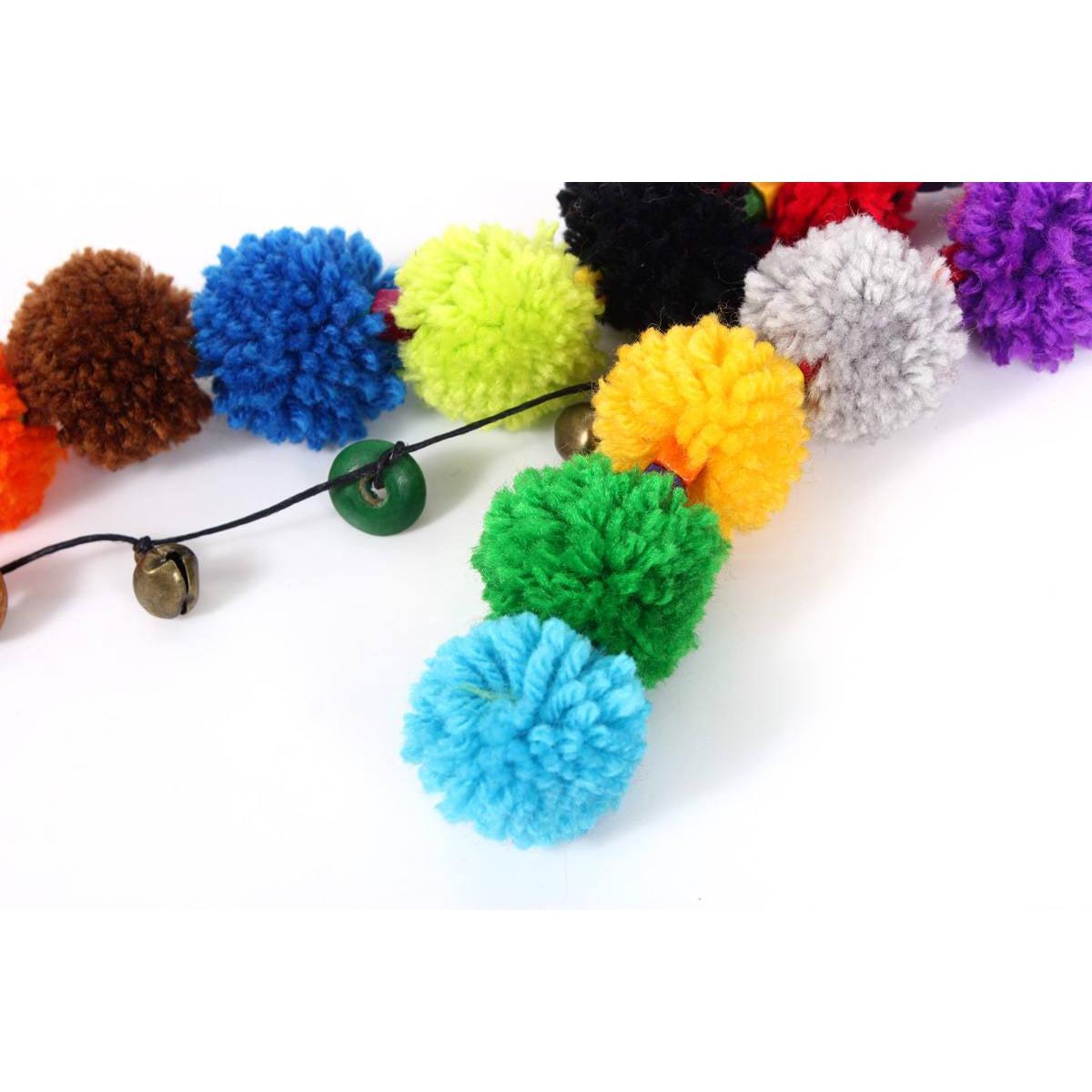 Multicolor Pom Pom Keychain with Beads and Bells | Handmade Zipper Pull | Thailand