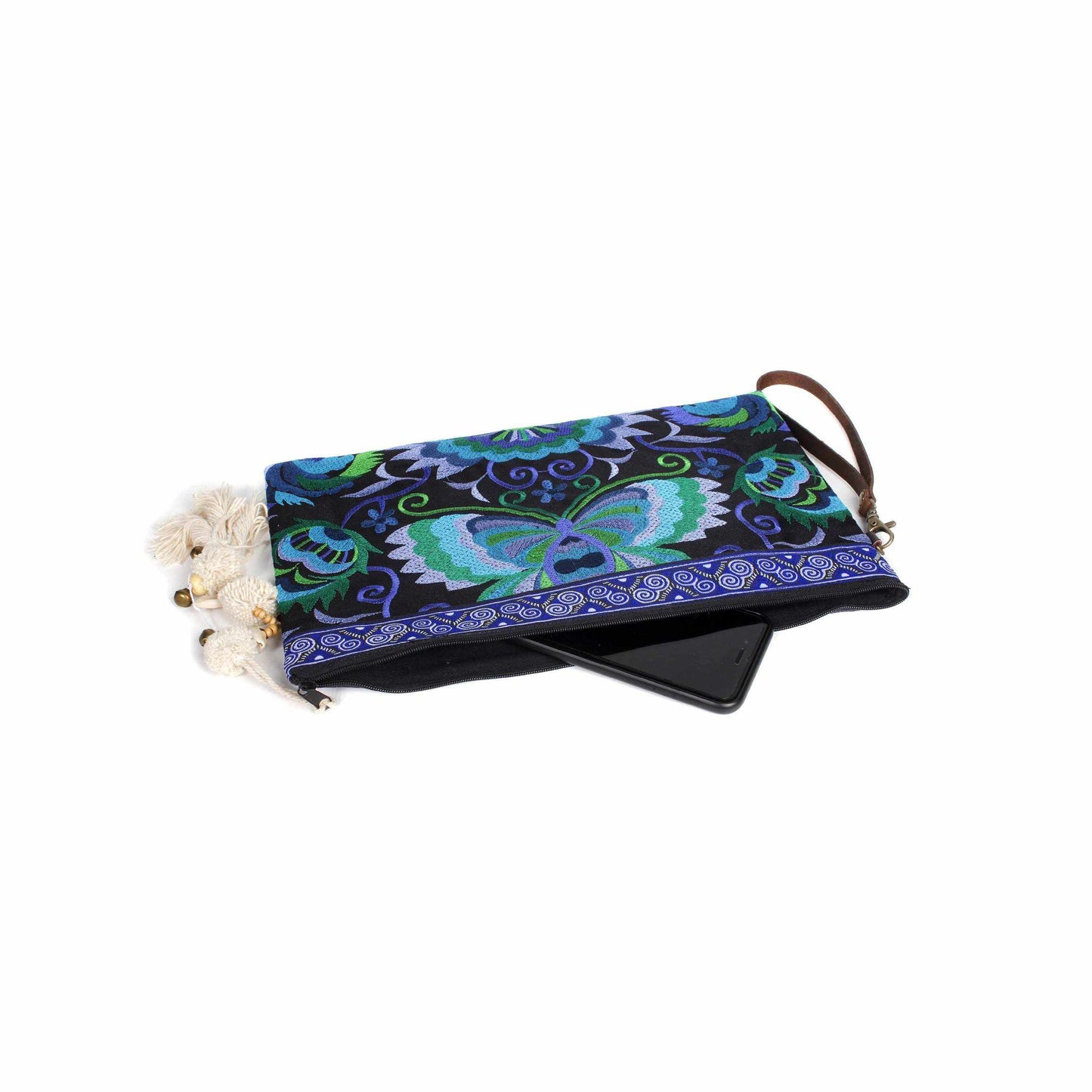 Botanica Embroidered Wristlet with PomPoms - Thailand