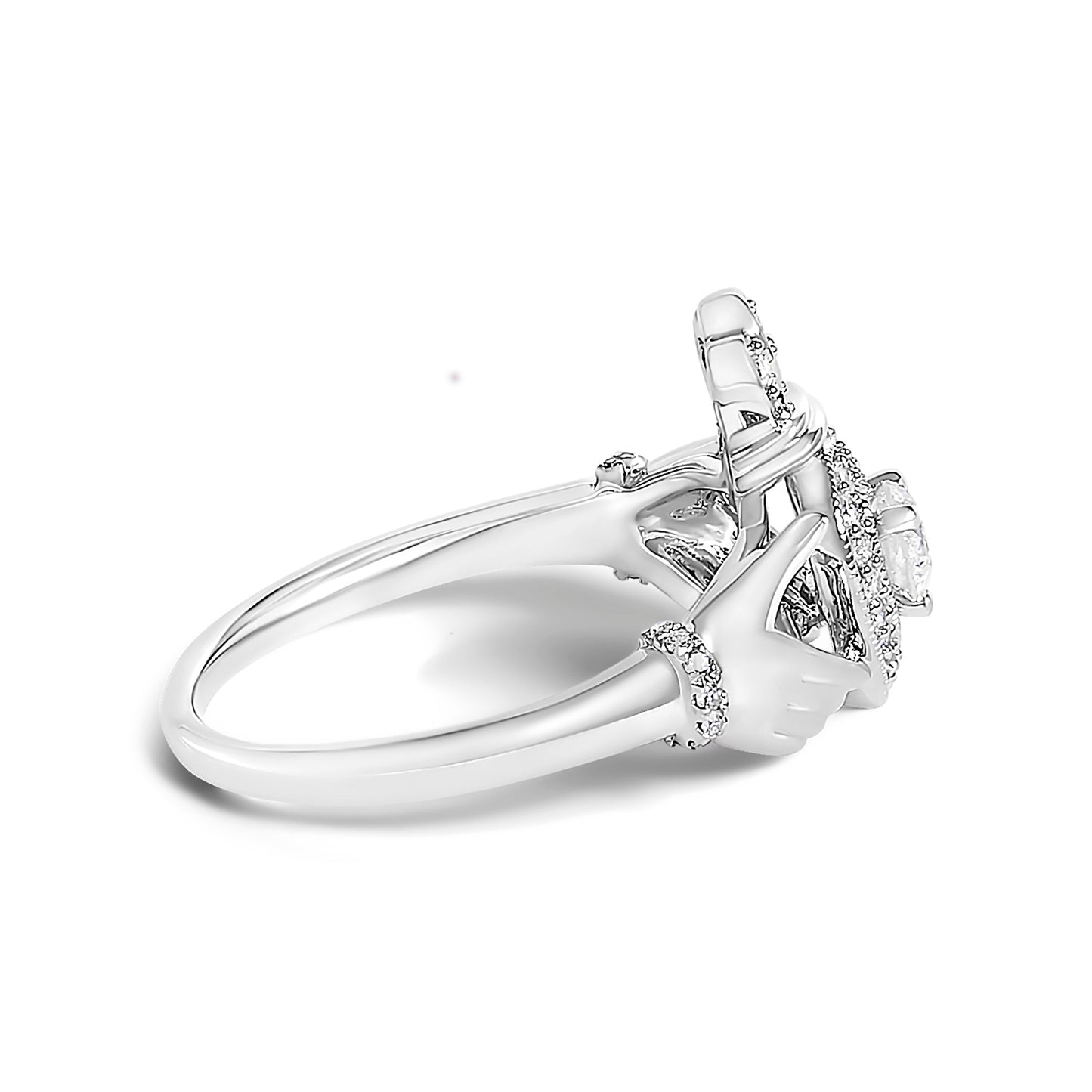14K White Gold 3/8 Cttw Diamond Claddagh Heart Ring