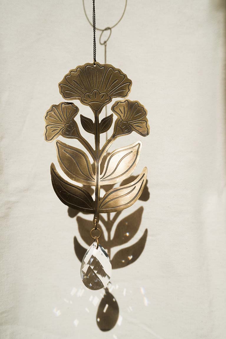 Surya Floral Engraved Brass Suncatcher - Osadia Concept Store