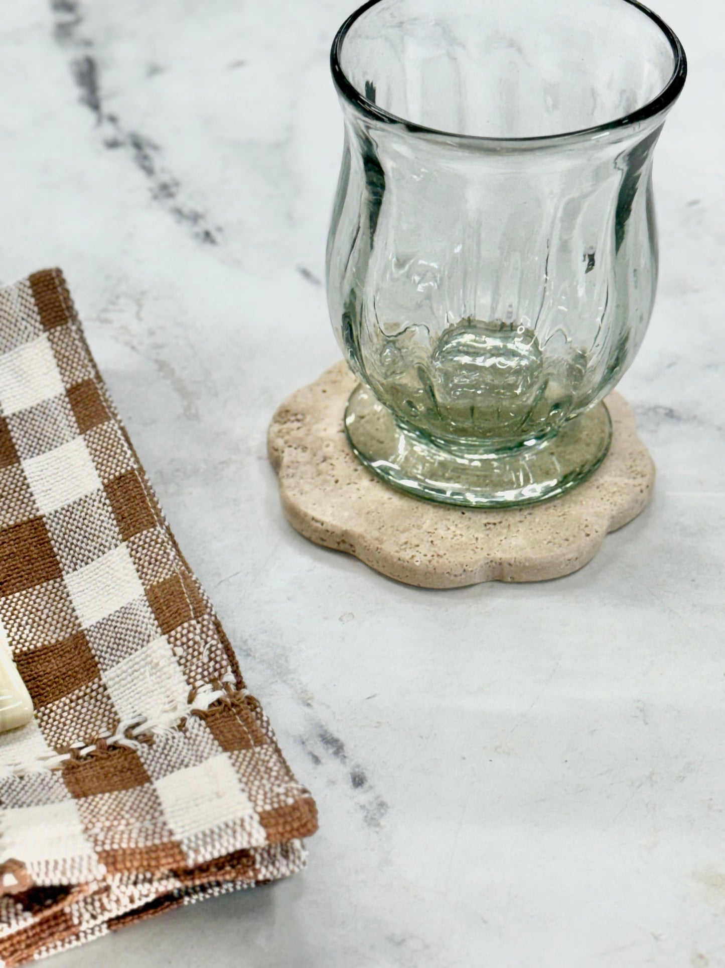 Scalloped Travertine Coaster, Set of 4