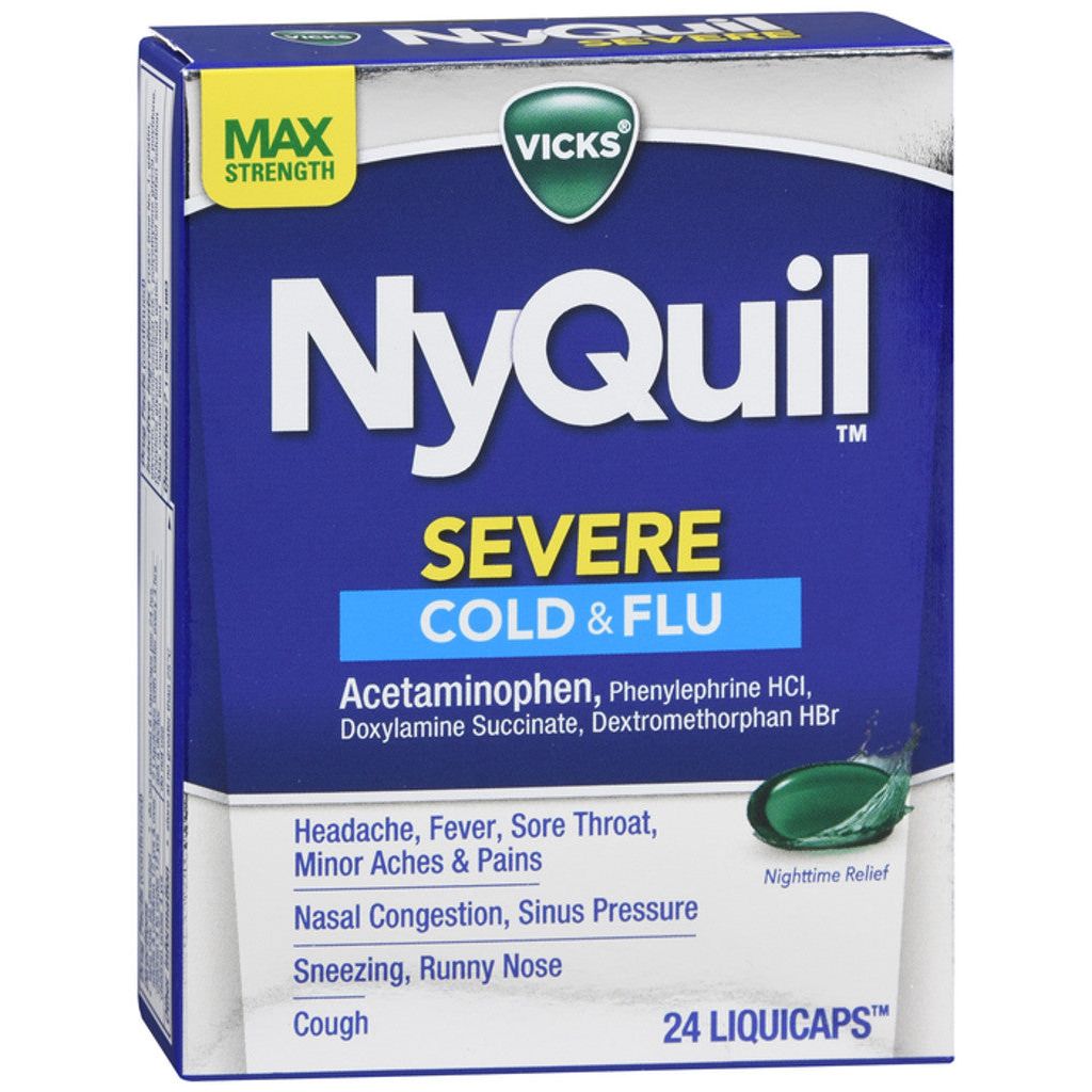 Vicks Cold & Flu, Severe, Max Strength, Nighttime Relief, Liqui Caps