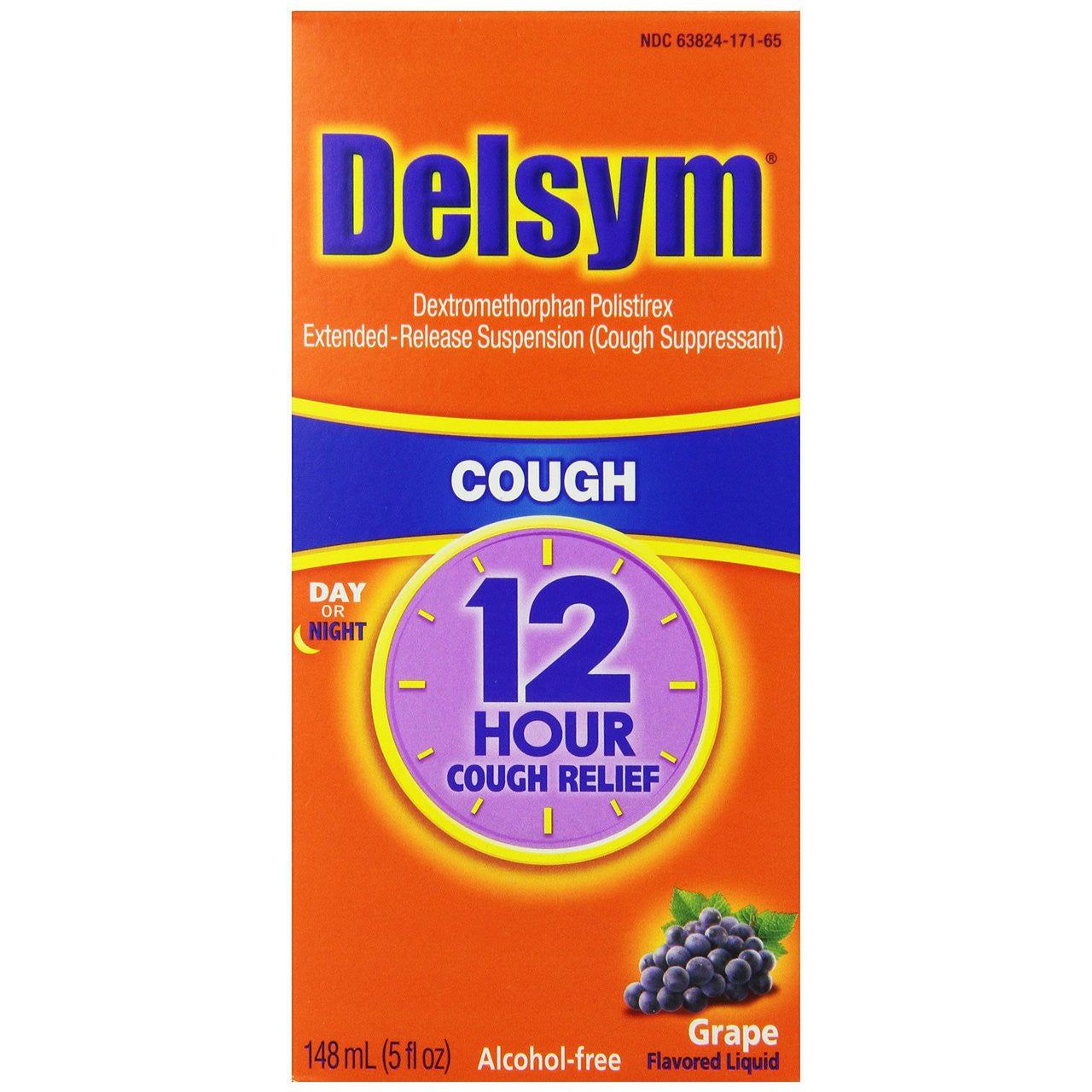 Delsym Cough Relief, 12 Hr, Day Or Night, Grape Flavored 5 Fl Oz