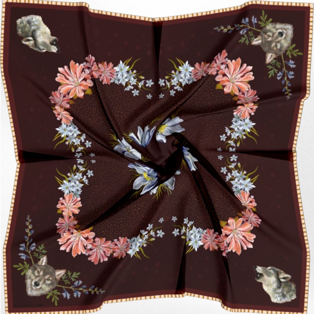 100% Silk Scarf: Lupine - Wolf Wildflower Pattern