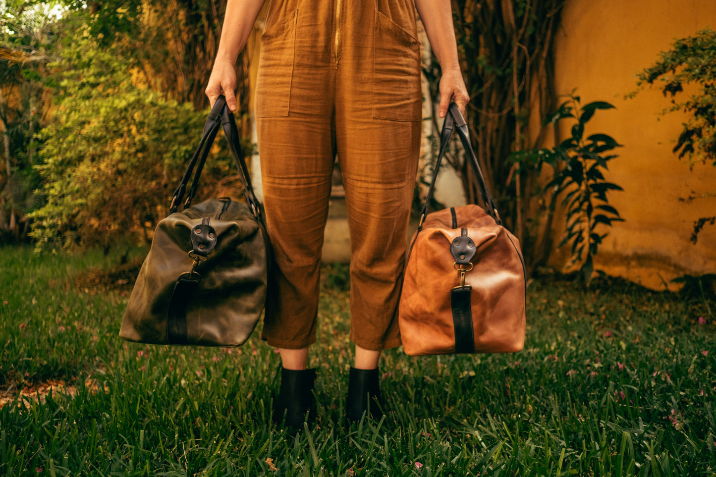 Leather Duffel - Tan And Blue