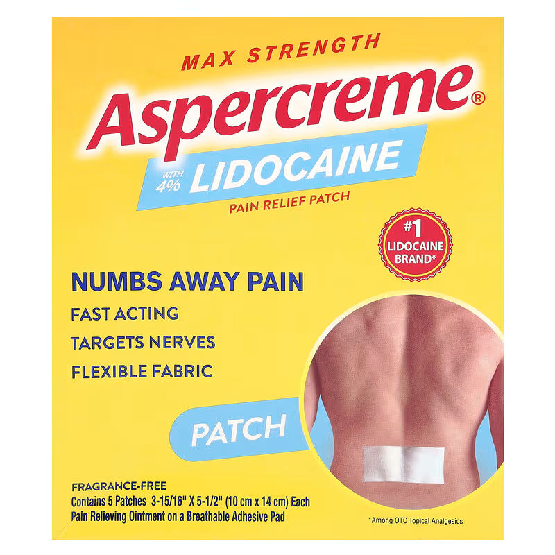 Aspercreme Max Strength Lidocaine Pain Relief Patch, 4%, 5 Count