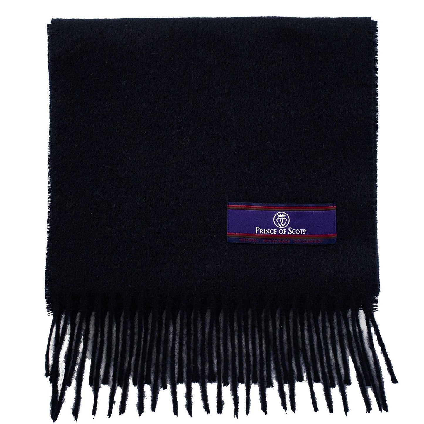 Prince of Scots Fringed Merino Wool Scarf (Navy)
