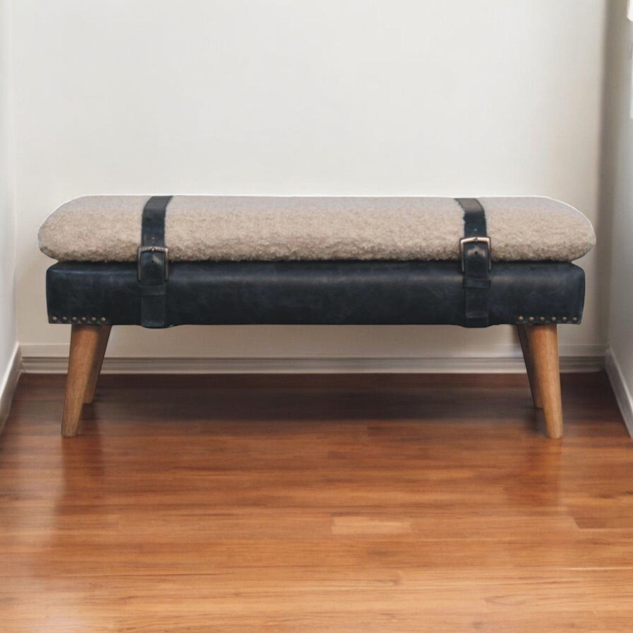Boucle x Leather Upholstered Bench