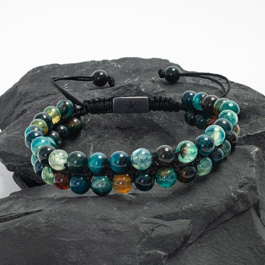 Helix Agate Earthstone Green Rope Beaded Bracelet