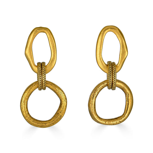 Gold Sculpted Circle Drop Earrings