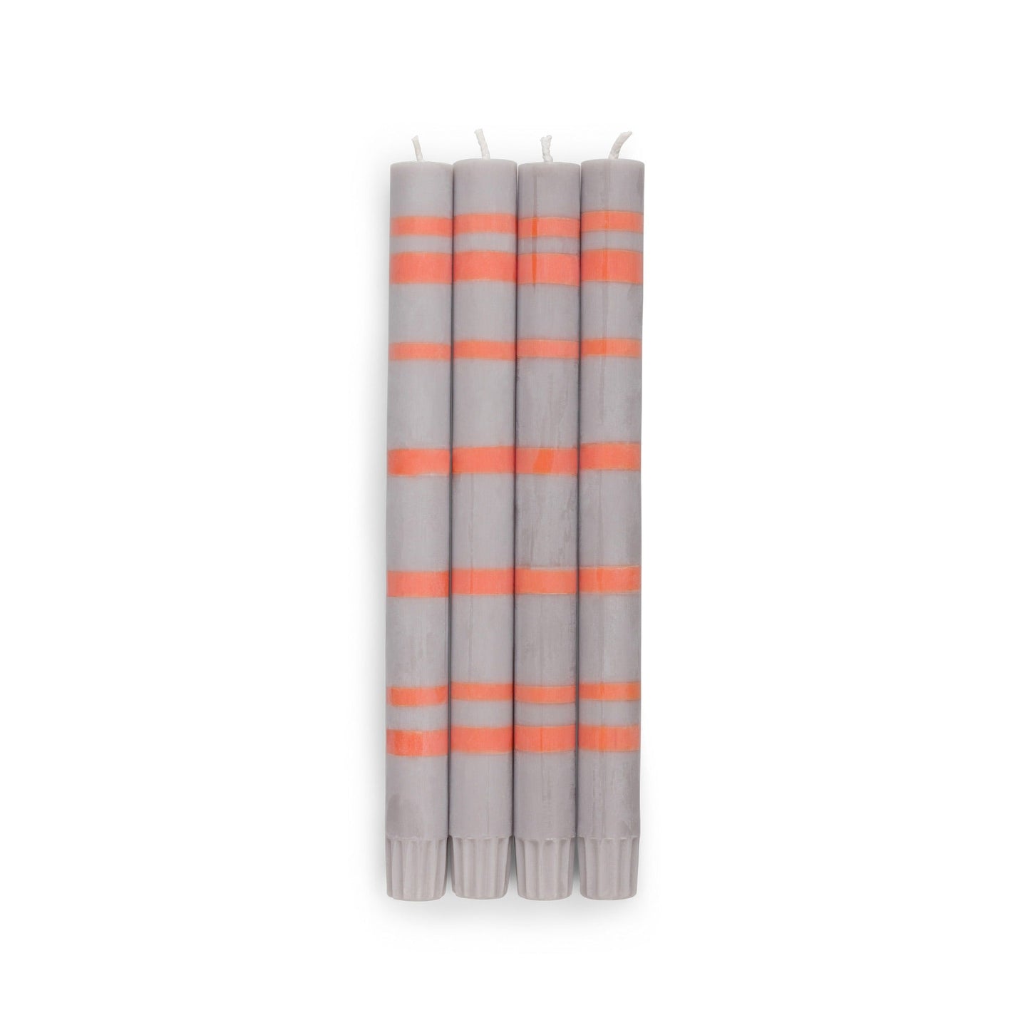 Striped Dinner Candles in Willow Grey and Orange Flame